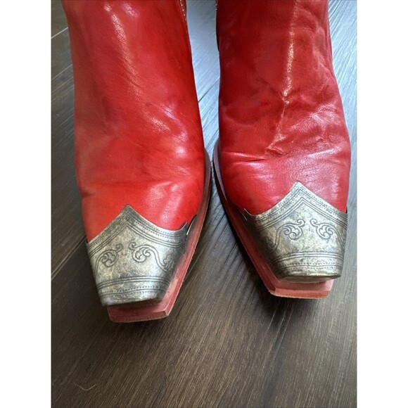 Free People Brayden Red Italian Leather Square Toe Western Cowboy Boots Size 37 - Picture 5 of 5